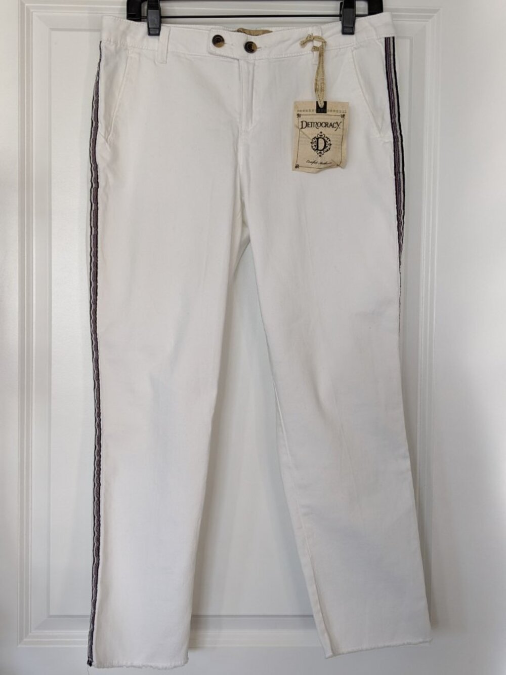 Democracy White Pants Size 6 Cotton Stretch Side Stripe Casual Trouser
